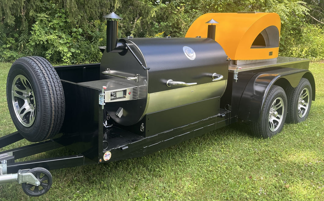 RAGING BULL Dual Wood Fired Pizza Oven and Pellet Smoker Mobile Trailer
