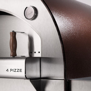 The ALFA 4 PIZZE outdoor pizza oven comes with a high quality thermostat showing the perfect pizza temperature