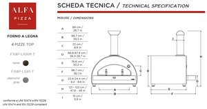 Countertop Technical Specifications of the ALFA 4 PIZZE outdoor pizza oven from the Great Outdoor Pizza Ovens Company
