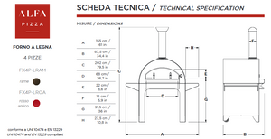 Countertopwith Base Stand Technical Specifications of the ALFA 4 PIZZE outdoor pizza oven from the Great Outdoor Pizza Ovens Company