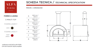ALFA - 5 Minuti wood fired pizza oven Top Only Technical Specifications