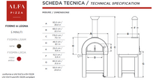 ALFA - 5 Minuti wood fired pizza oven Top with Base Technical Specifications
