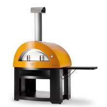 Great Outdoor Pizza Ovens yellow Alfa Allegro outdoor wood-fired pizza oven with cart and shelf