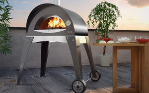 Great Outdoor Pizza Ovens gray Alfa Ciao outdoor wood-fired pizza oven with base on patio