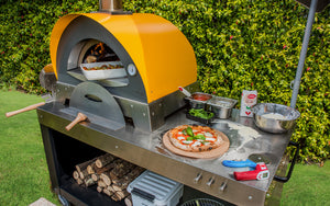 Stainless steel multi-functional base cart for your Great Outdoor Pizza Oven with plenty of space for food preparation