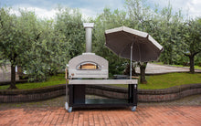 Stainless steel multi-functional base cart for your Great Outdoor Pizza Oven with plenty of space for food preparation (umbrella not included)
