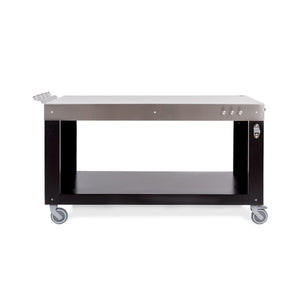 63" long stainless steel multi-functional base cart for your Great Outdoor Pizza Oven with plenty of space for food preparation